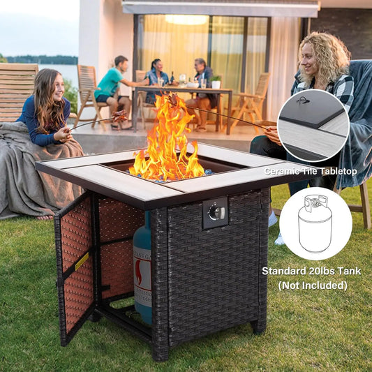 Propane Fire Pit Table Outdoor Wicker With Fire Glass Cover