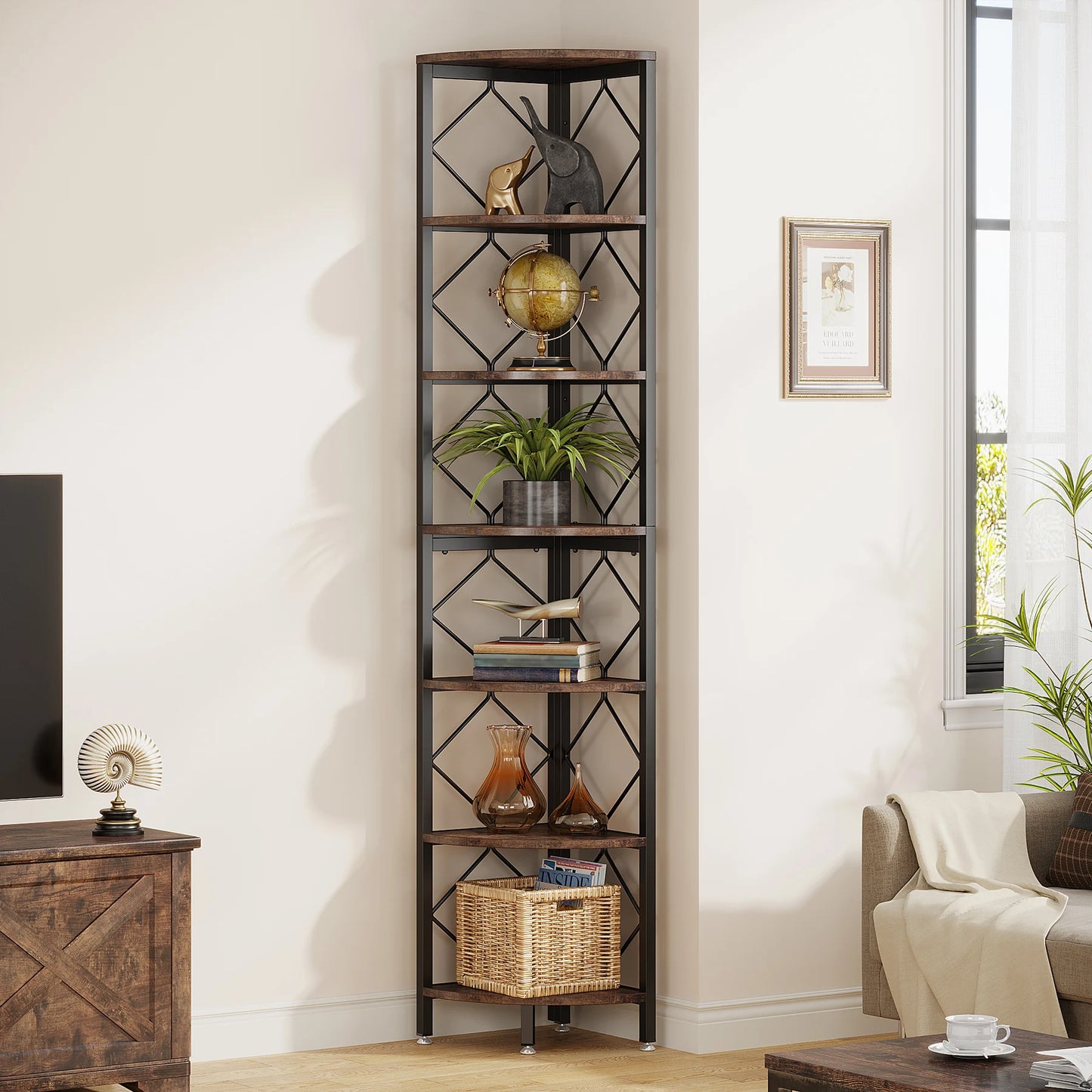 Tribesigns 7 Tier Industrial Corner Shelf For Small Spaces