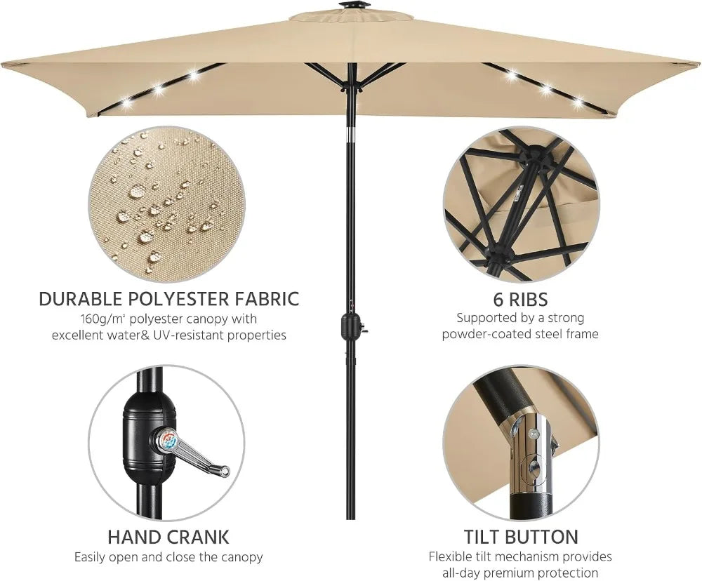 Solar Powered LED Patio Umbrella With Push Button Tilt Crank