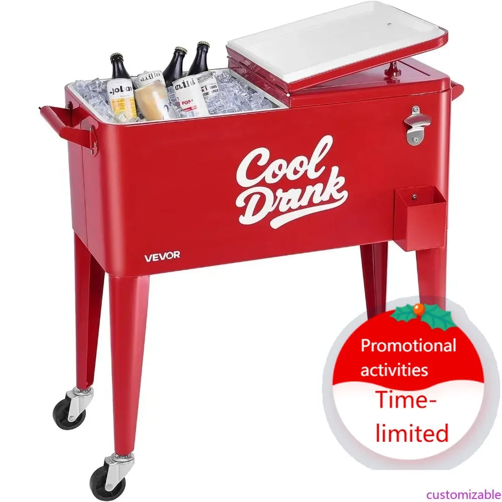 Portable Rolling Ice Chest Cooler Cart For Outdoor Party Drinks