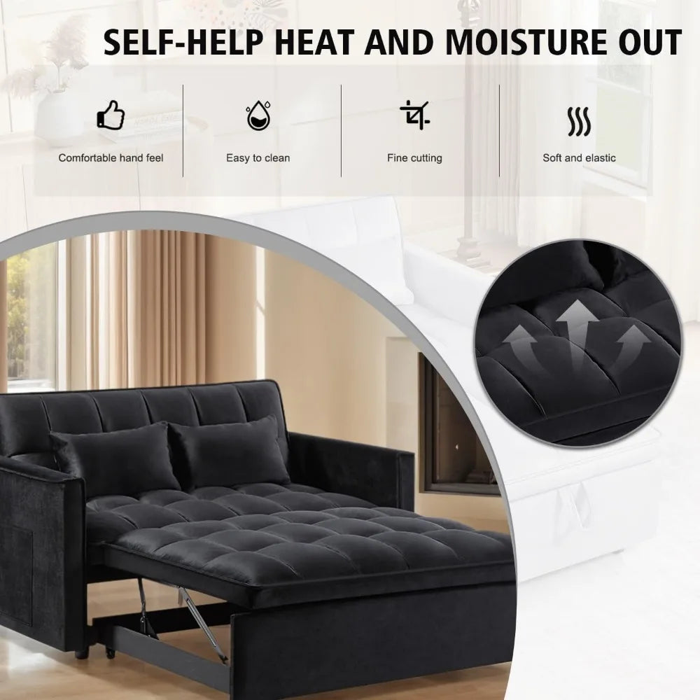 Velvet Convertible Sofa Bed With Pull Out Sleeper Fabric