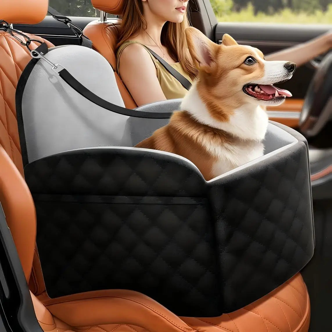 Memory Foam Dog Booster Car Seat With Cooling Mat – Up to 55 lb