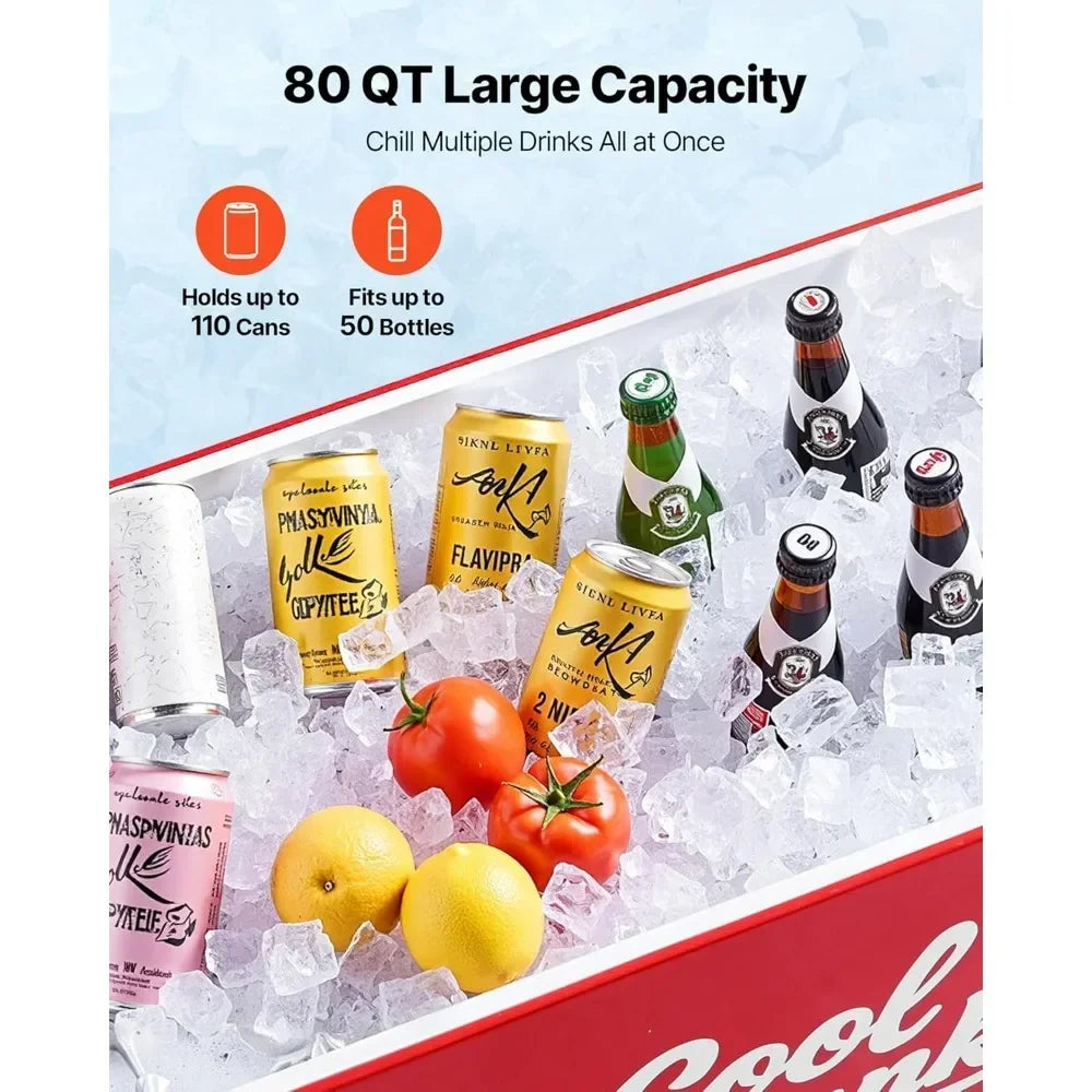 Portable Rolling Ice Chest Cooler Cart For Outdoor Party Drinks