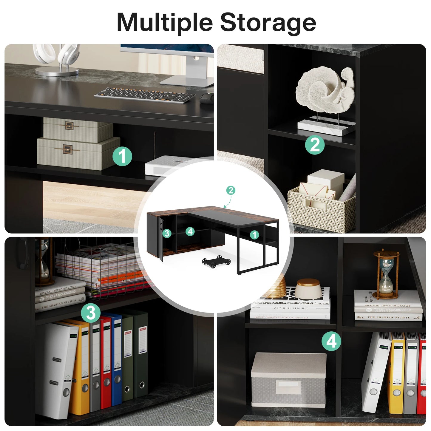 Tribesigns L Shaped Executive Desk With Cabinet Storage