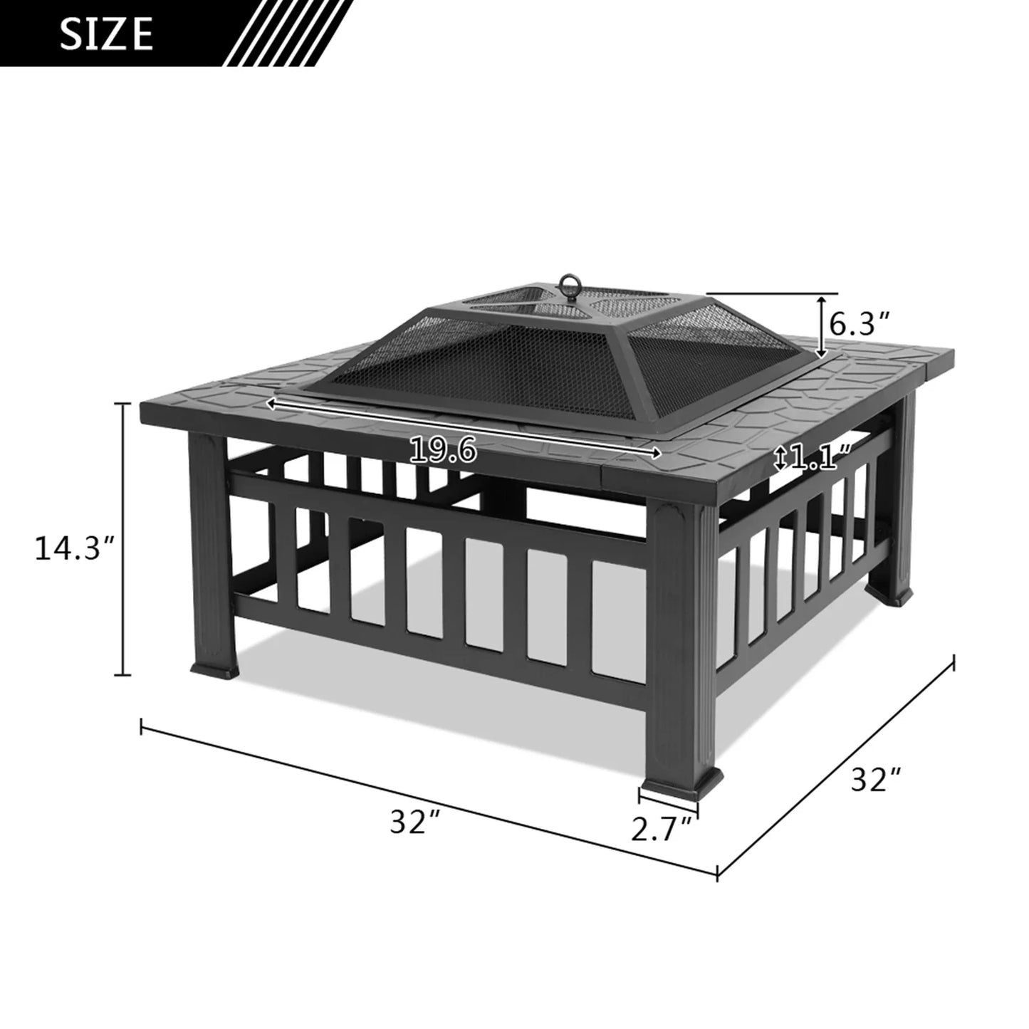 Portable Metal Fire Pit For Courtyard Patio With Accessories Kit