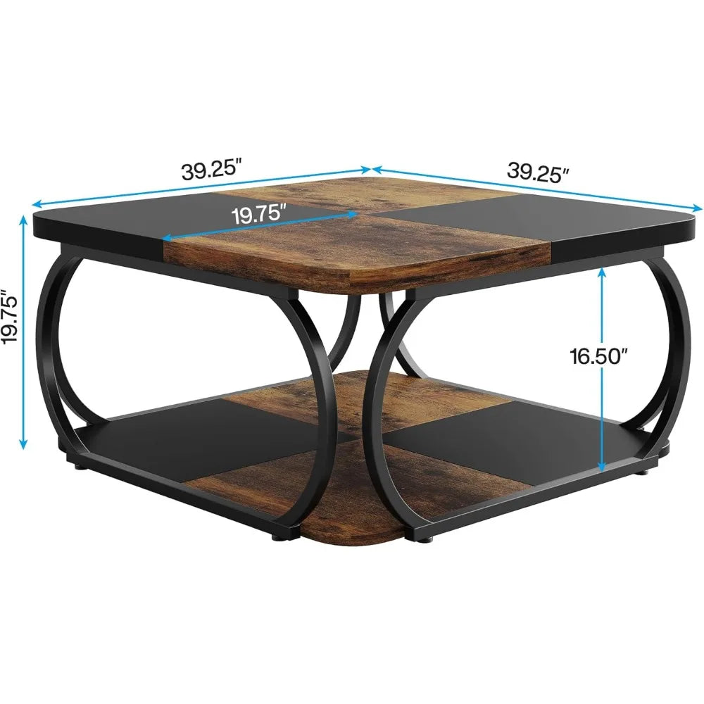 Farmhouse Style Coffee Table With Storage Shelf Charm