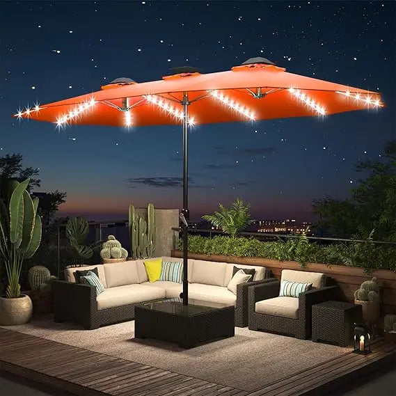 Solar Powered Patio Umbrella With LED Lights And Crank