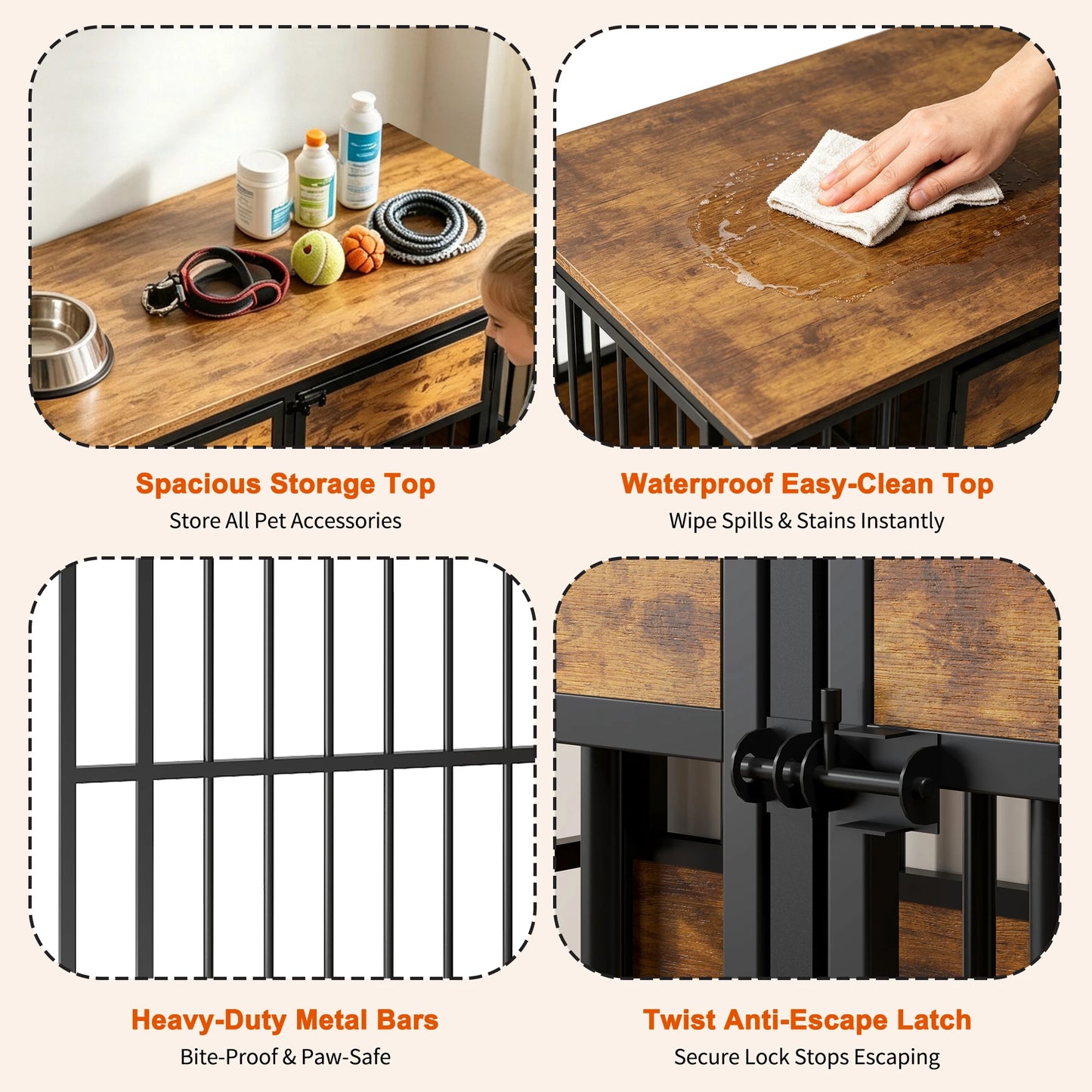 47.2-Inch Double Dog Crate Furniture with Storage Drawers and Tabletop