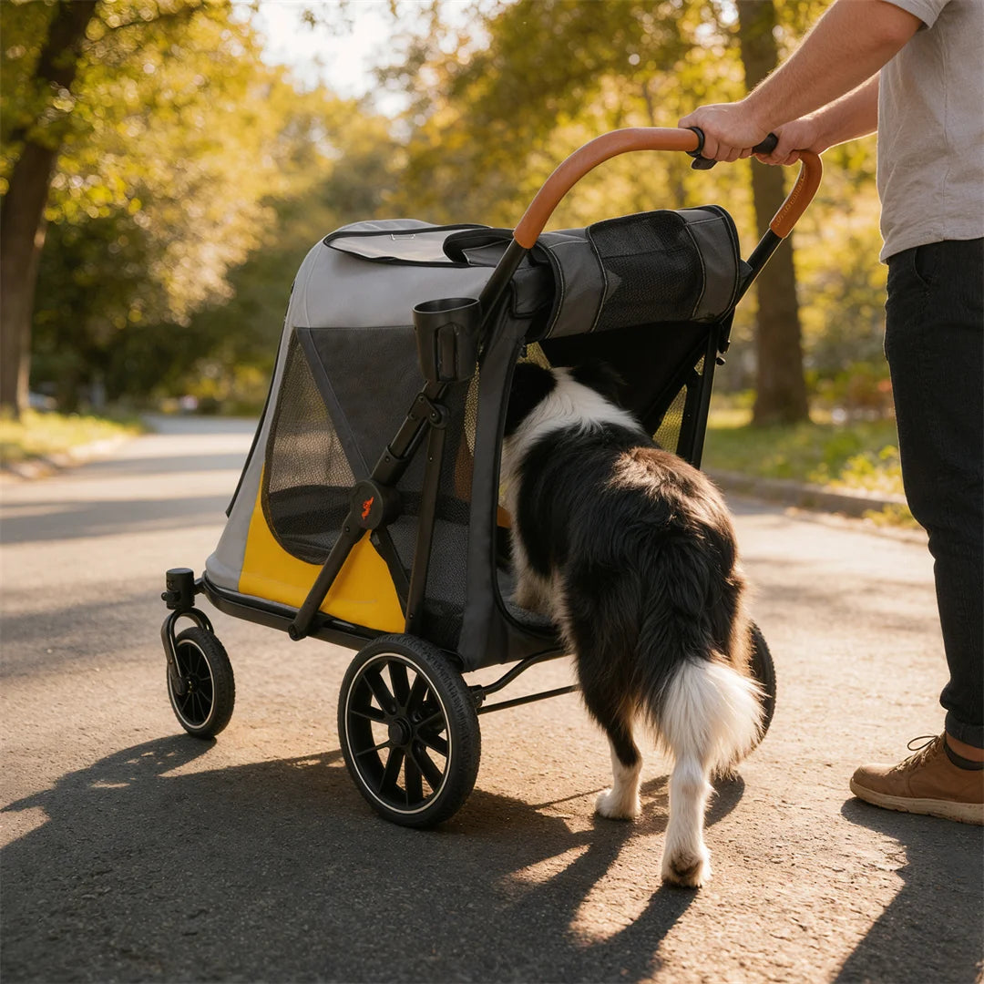 Large Dog Stroller – 90 lb Capacity, One-Click Folding, 4-Wheel Pet Jogger