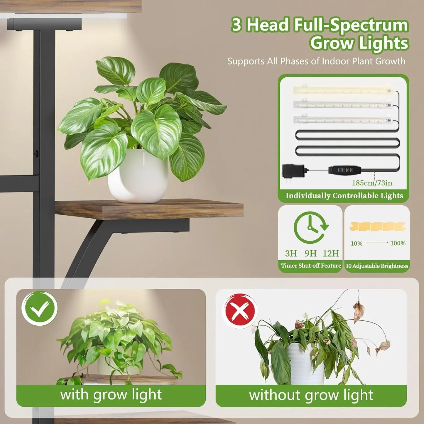 Indoor Plant Stand With Full Spectrum Grow Lights And Timer