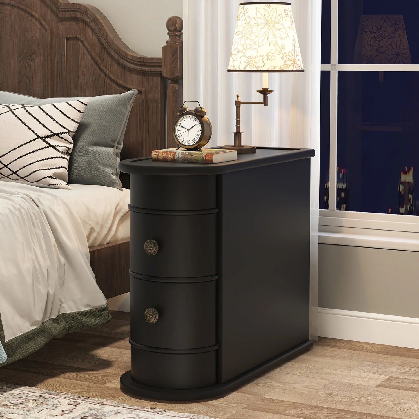 Tribesigns Round Solid Wood End Table With Drawer Nightstand