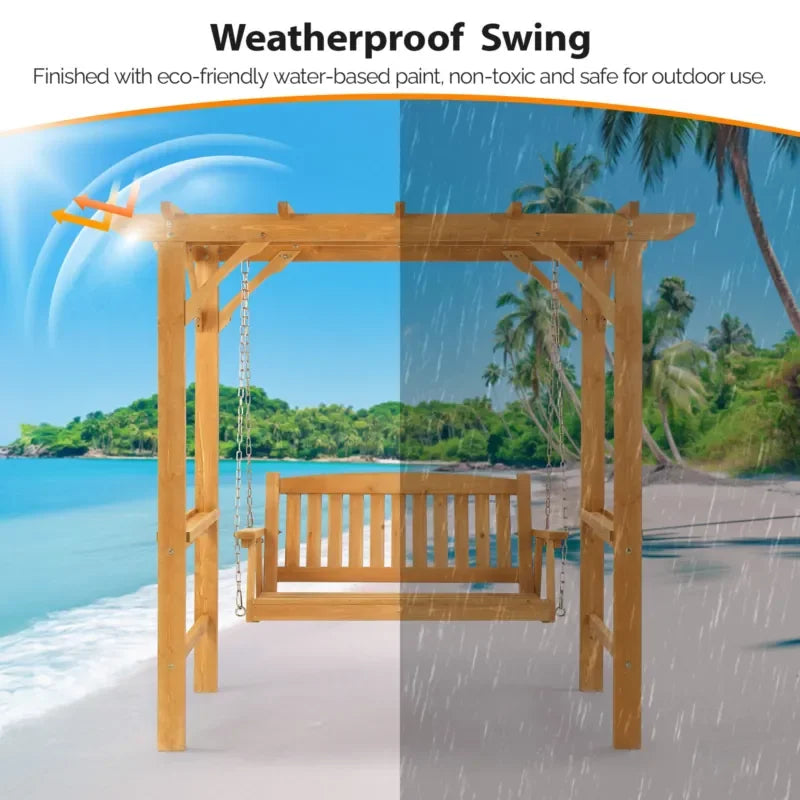 Wooden Swing Set With Bench For Outdoor Patio Garden