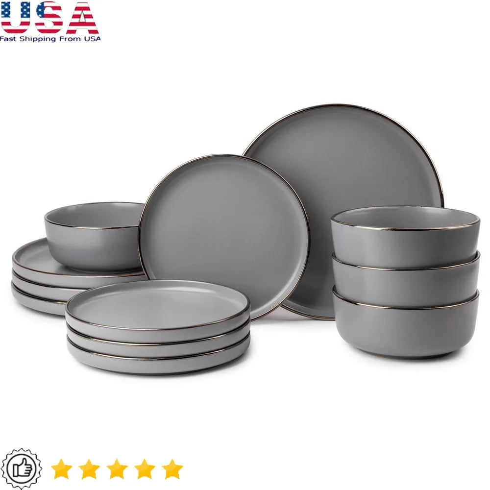 Elegant 12 Piece Stoneware Dinnerware Set for Home Dining