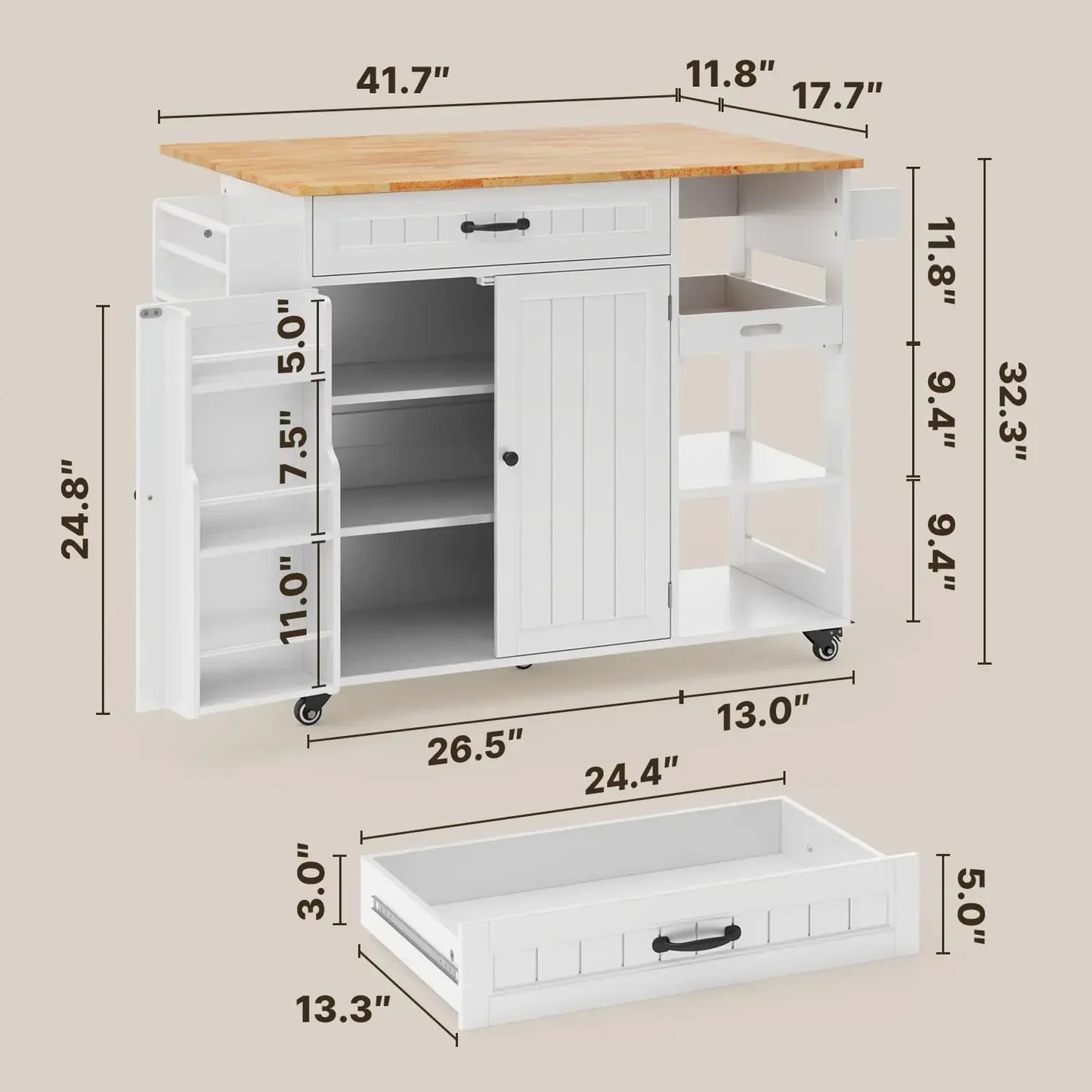 Update Kitchen Island Cart With Storage And Foldable Drop Leaf