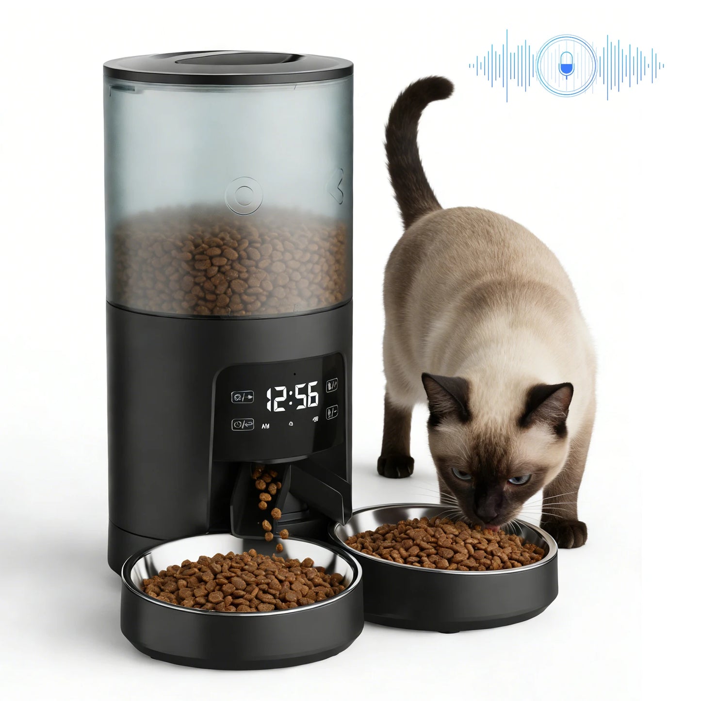 Automatic Cat Feeder With Stainless Bowls Timed Dispenser For Pets
