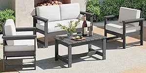 Outdoor HDPE Sofa Set With Cushions For All Weather Use