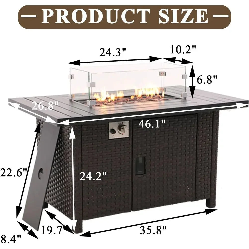 Outdoor Propane Fire Pit Table With Glass Wind Guard