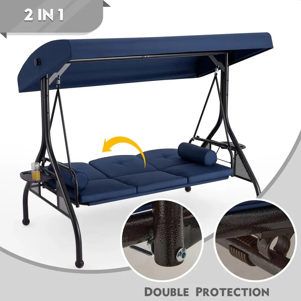 Porch Swing With Stand And Canopy Convertible Bed Wicker Panels