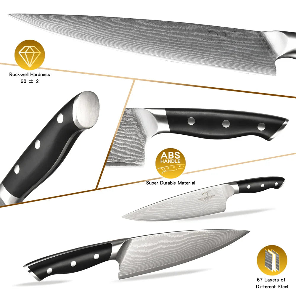 Professional VG10 Damascus Kitchen Knife Set with Block &amp; Sharpening Rod