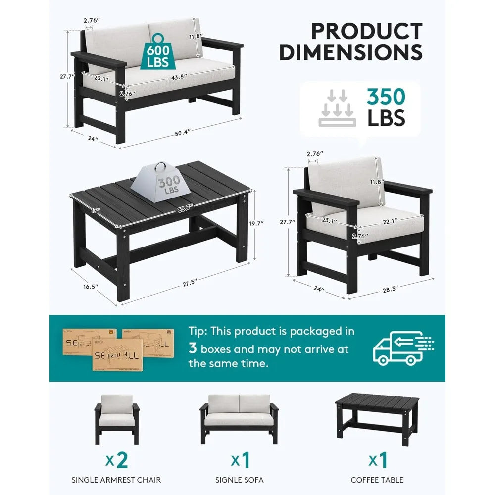 Outdoor HDPE Sofa Set With Cushions For All Weather Use