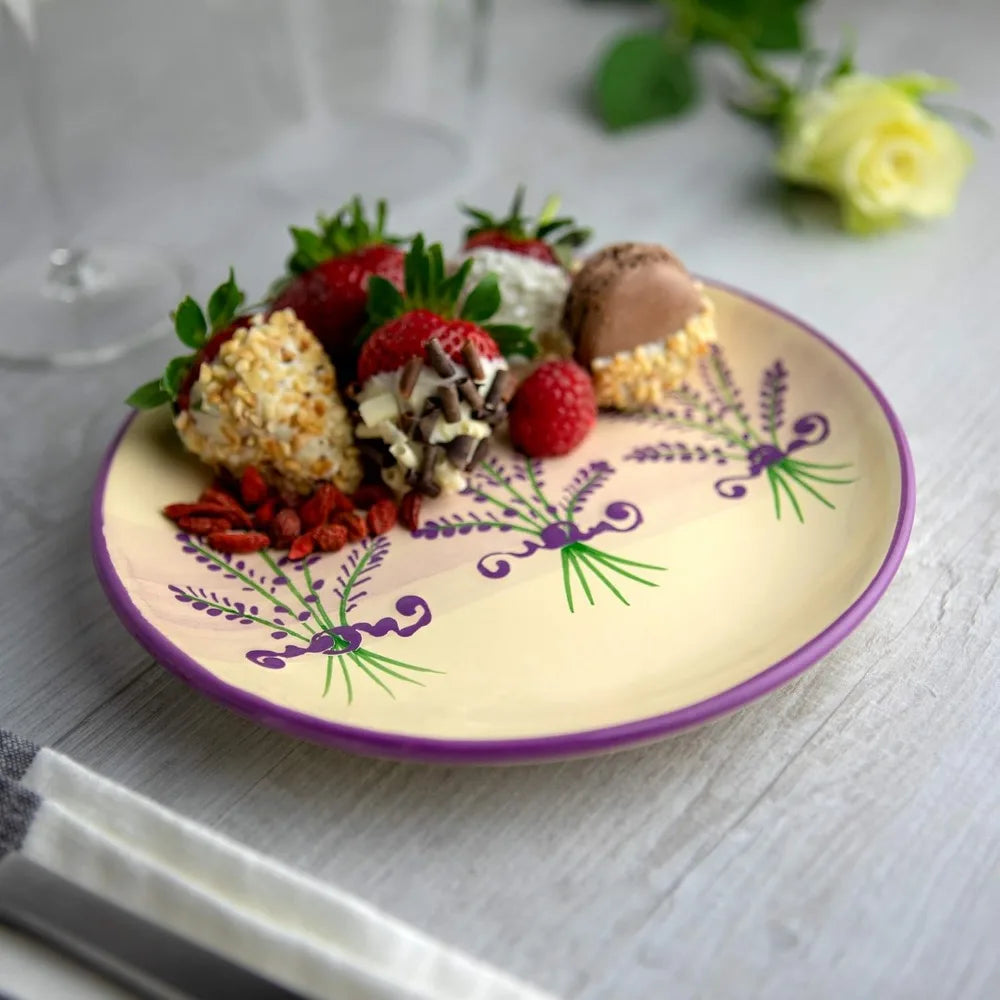 Handmade Lavender Floral Purple and CreamCeramic 12 piece Dinnerware Set | Pottery Tableware Service for 4 | Dinner Plates | Sid