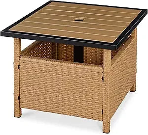 Wicker Outdoor Side Table With Umbrella Hole UV-Resistant
