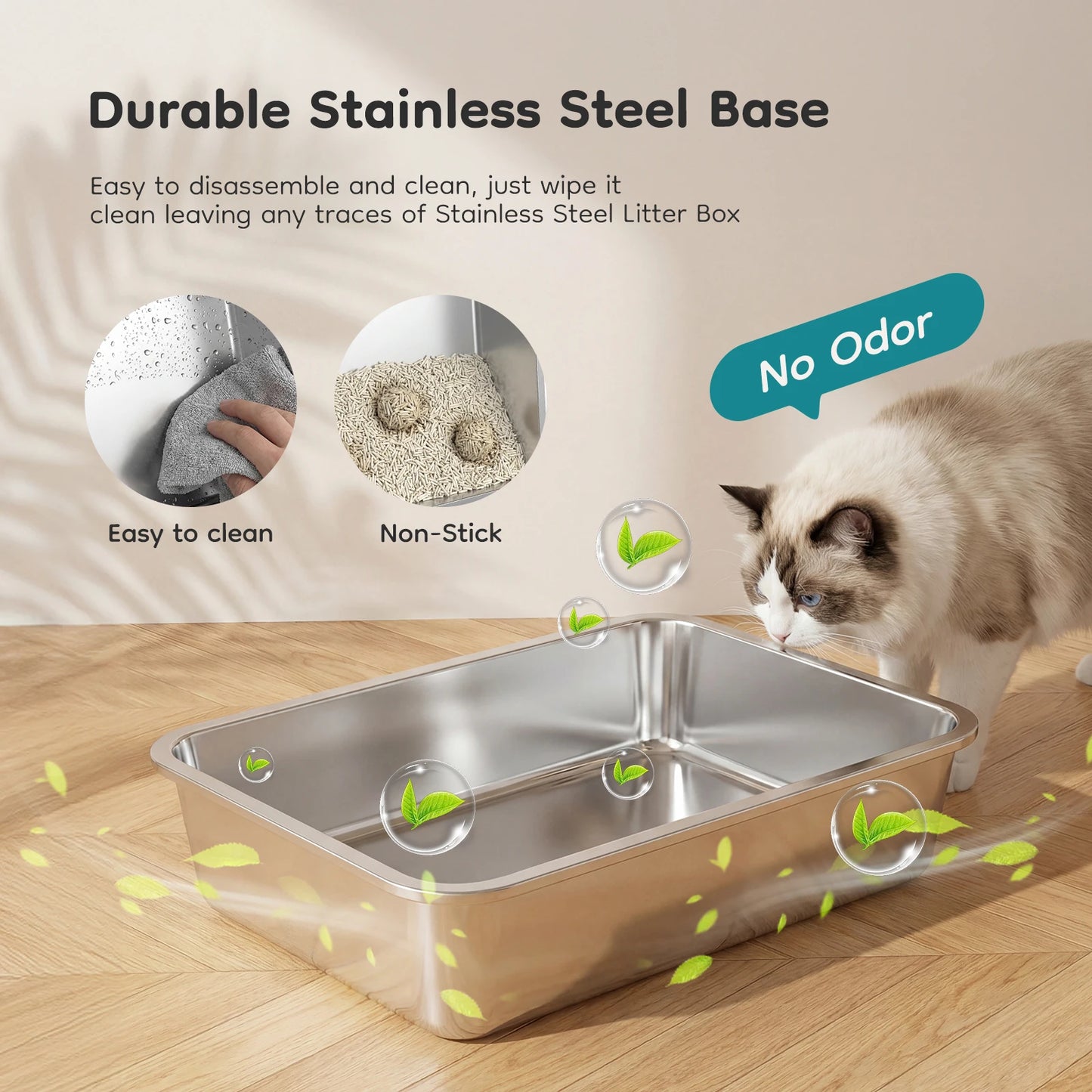 Stainless Steel Enclosed Cat Litter Box With Scoop And Mat