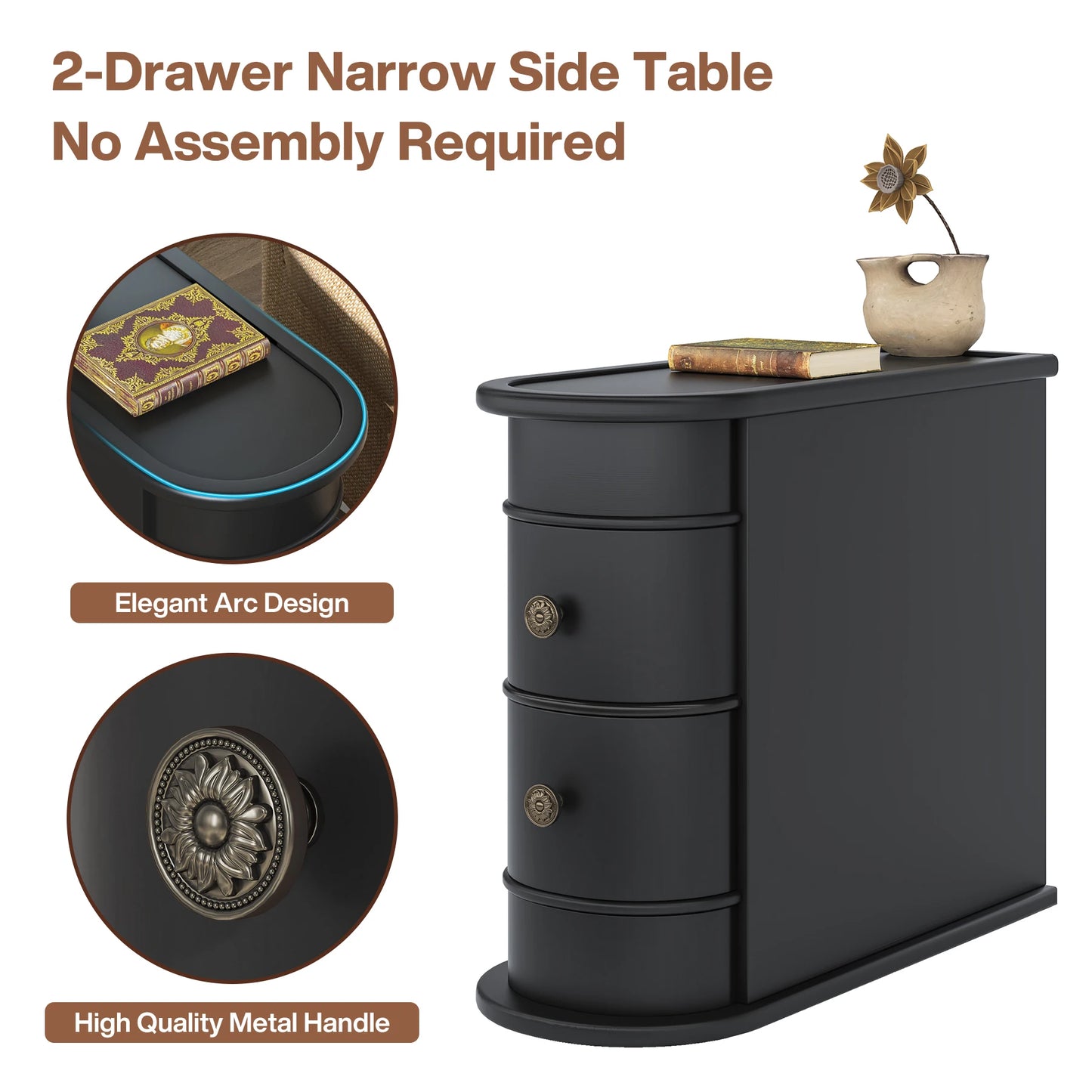 Tribesigns Round Solid Wood End Table With Drawer Nightstand