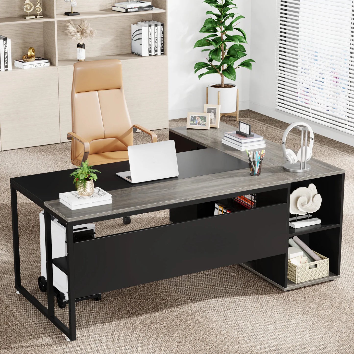 Tribesigns L Shaped Executive Desk With Cabinet Storage