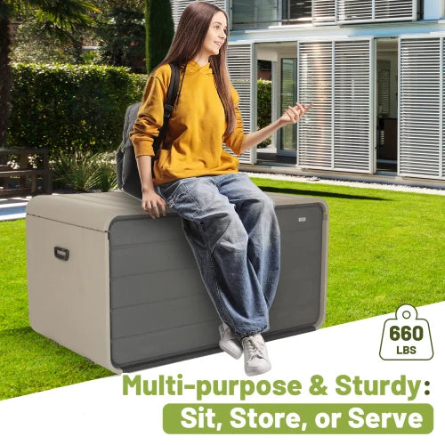 260-Gallon Terrace Storage Box with Lockable Lid, Hydraulic Lift &amp; Wheels