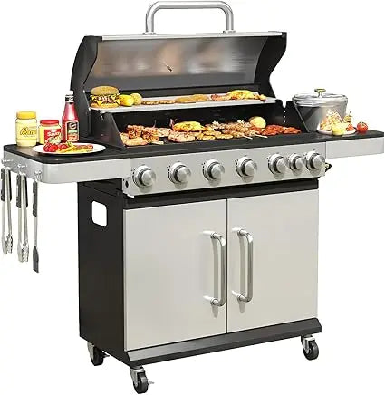6-Burner Propane Gas BBQ Grill with Side Burner and Grates