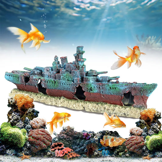 Creative Warship Wreckage Ornament for Aquariums and Fish Tanks