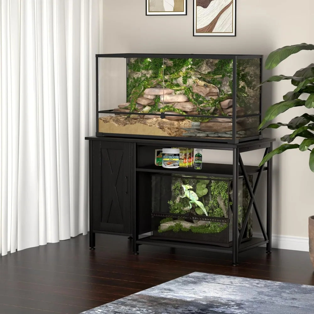 Reptile Terrarium Stand With Power Outlet And Storage Cabinet