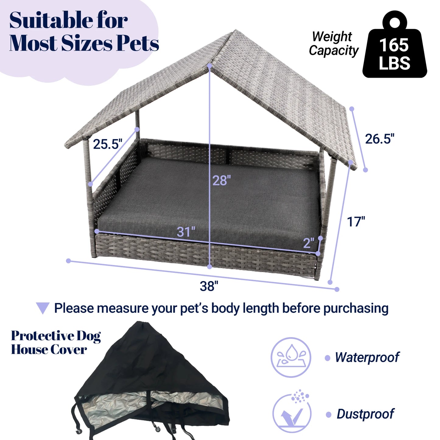 Wicker Dog House With Elevated Canopy Bed For Outdoors