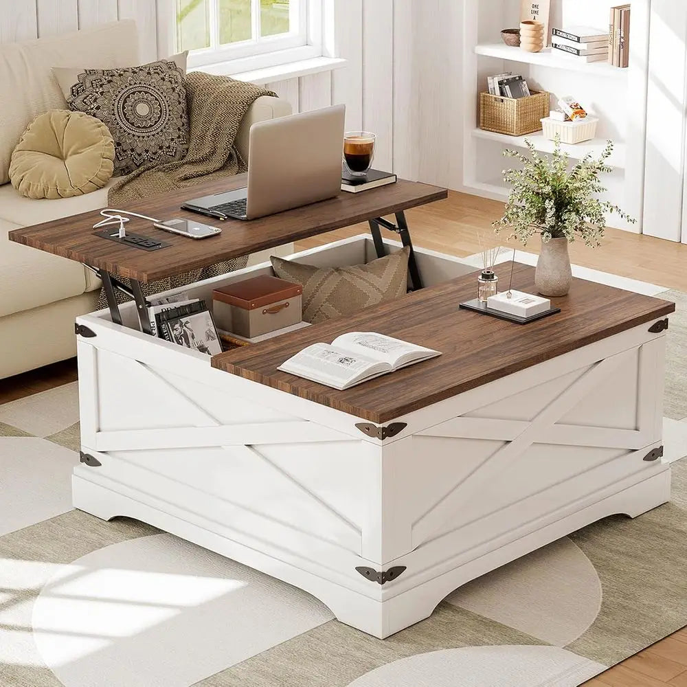 Square Coffee Table With Storage And Charging Ports