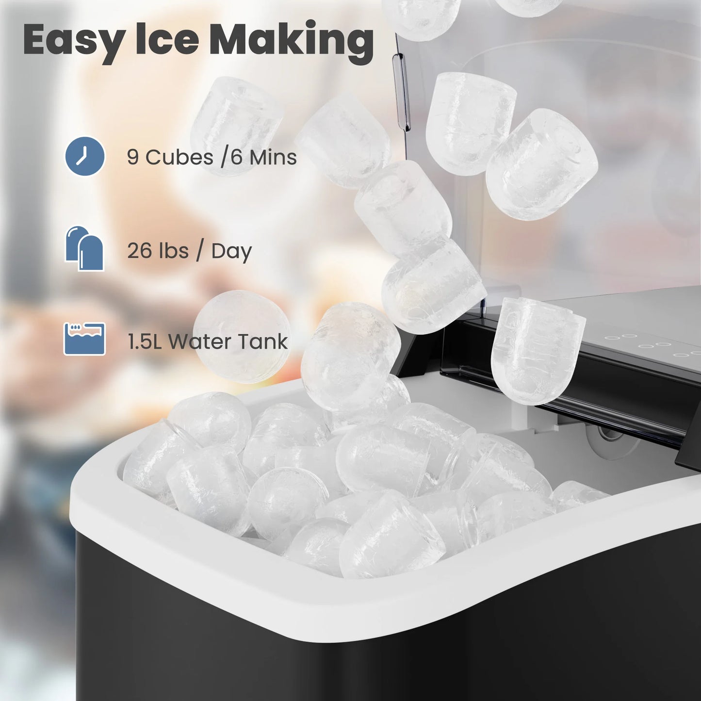 Countertop Bullet Ice Maker – 26.5 lbs/Day, Self-Cleaning