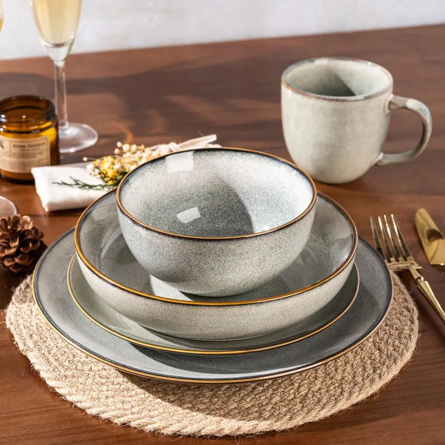 Ceramic Dinnerware Set Stoneware Lead-Free Reactive Glaze Dishwasher Safe