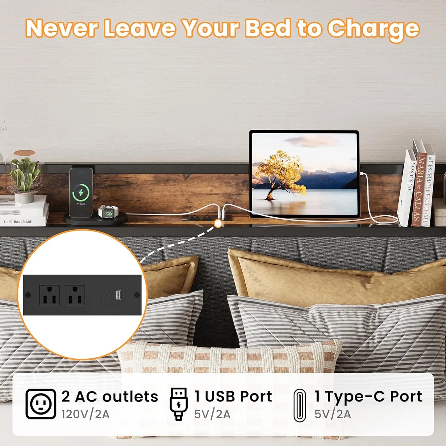 LIKIMIO Canopy Bed Frame With Storage And Charging Headboard