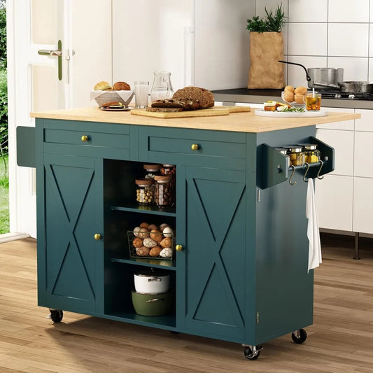 Rolling Kitchen Island With Drop Leaf And Storage Barn Door