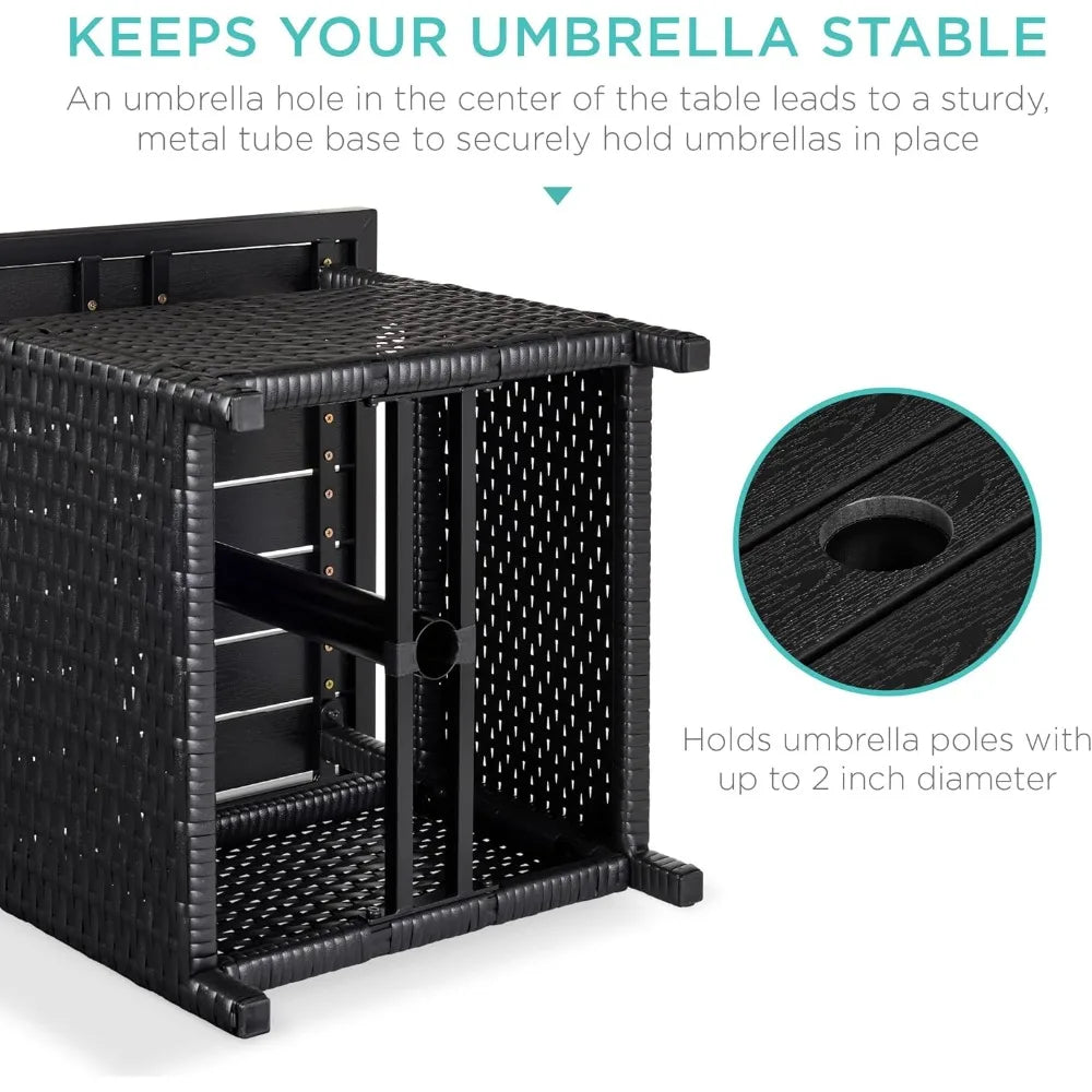 Wicker Outdoor Side Table With Umbrella Hole UV-Resistant