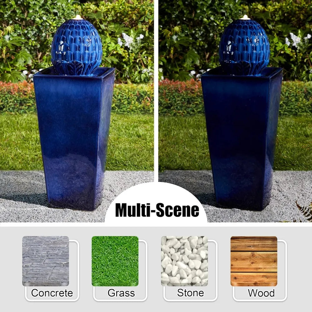 Ceramic Outdoor Water Fountain with LED Light and Pump