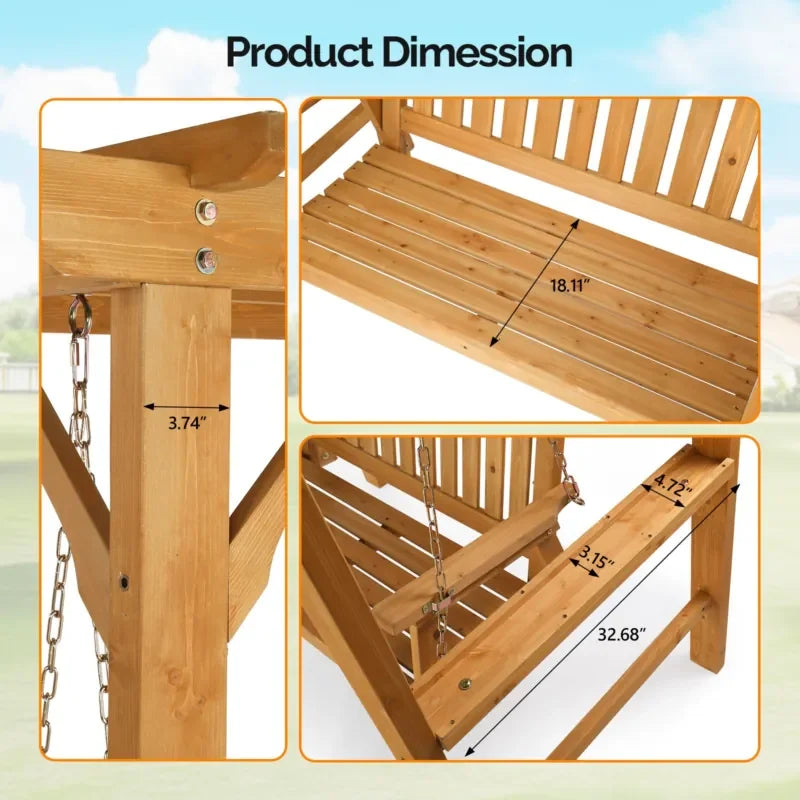 Wooden Swing Set With Bench For Outdoor Patio Garden