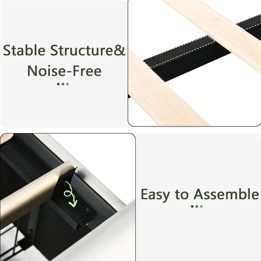 Floating Upholstered Bed Frame With LED Headboard And Slats