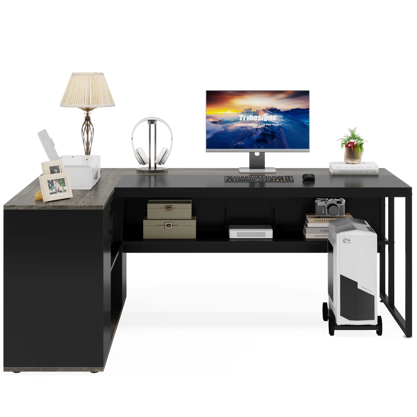 Tribesigns L Shaped Executive Desk With Cabinet Storage