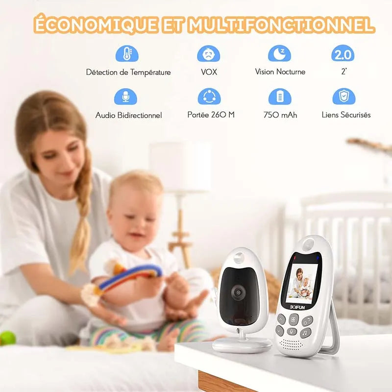BOIFUN 480P Baby Monitor Camera, Video Baby Phone, Night Vision, VOX, Two-Way Communication, Temperature Sensor, Rechargeable