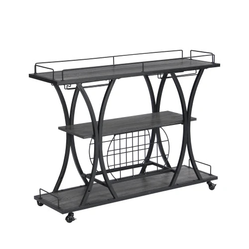 Three Tier Bar Cart With Mobile Wine Glass Storage