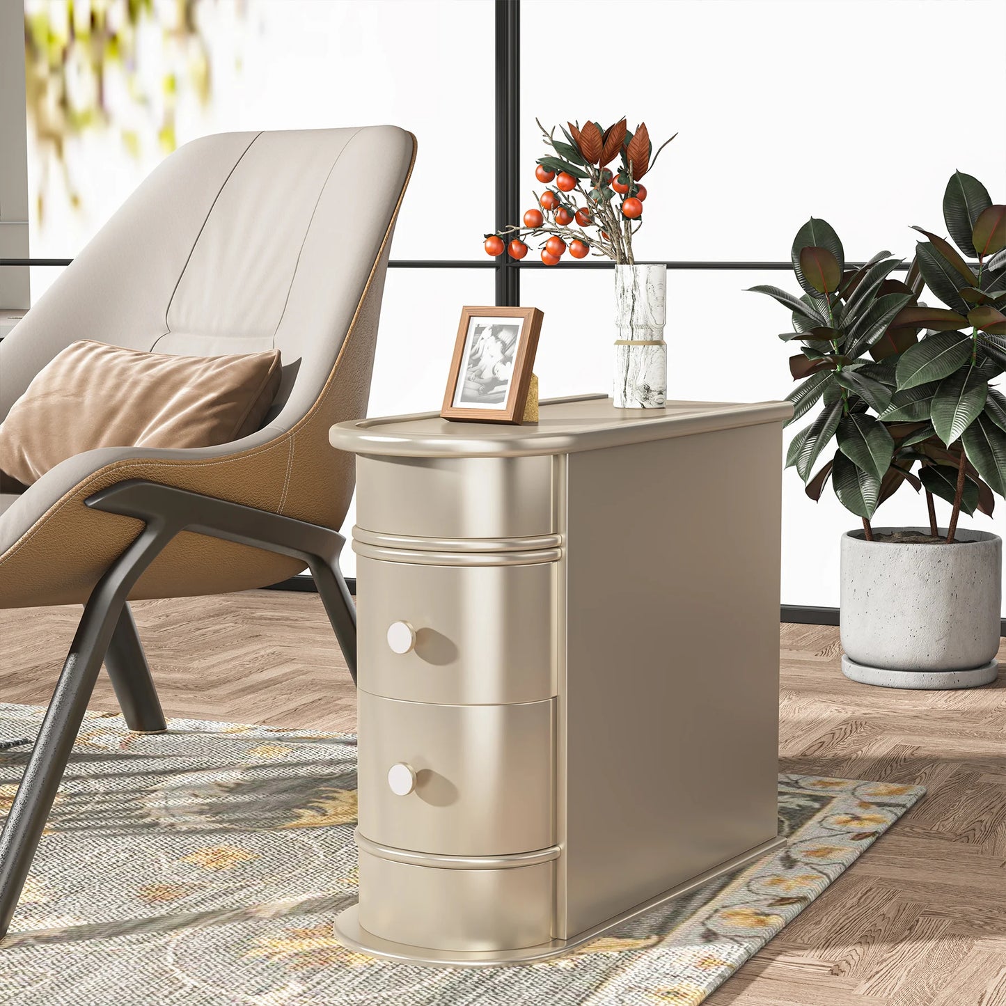 Tribesigns Round Solid Wood End Table With Drawer Nightstand