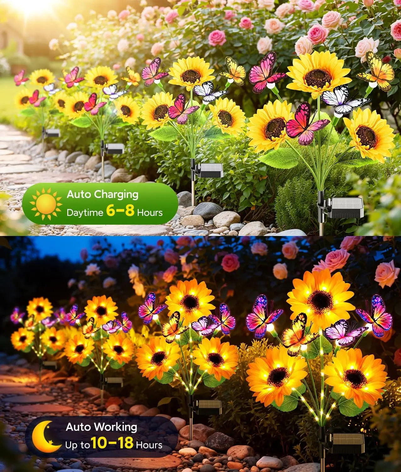 Solar Sunflower Garden Lights With Butterfly Decor For Outdoor Landscapes