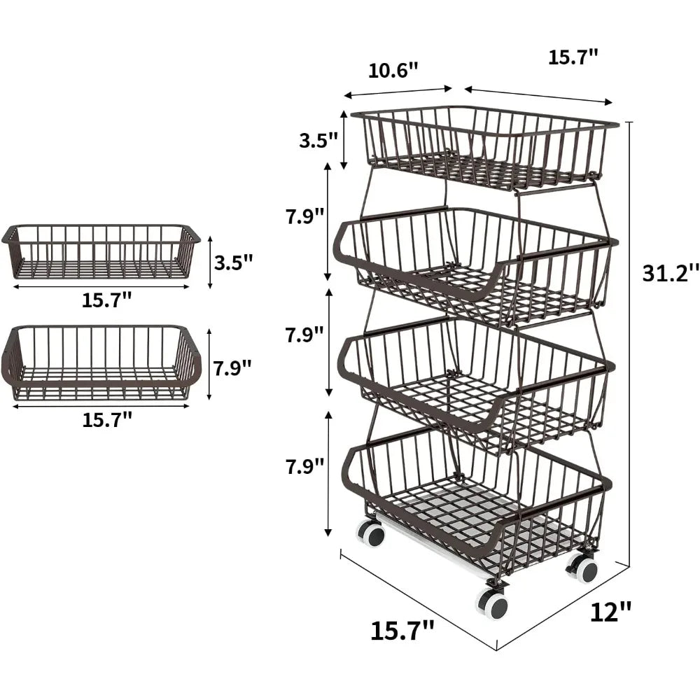 Four Tier Fruit And Vegetable Storage Basket On Wheels