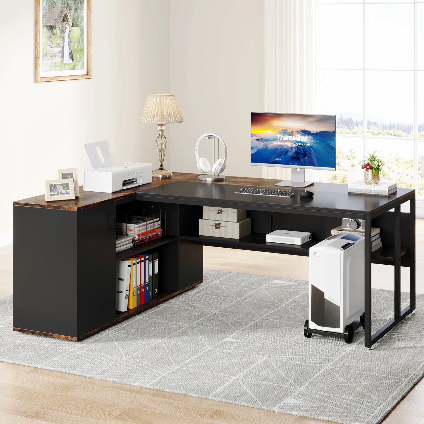 Tribesigns L Shaped Executive Desk With Cabinet Storage